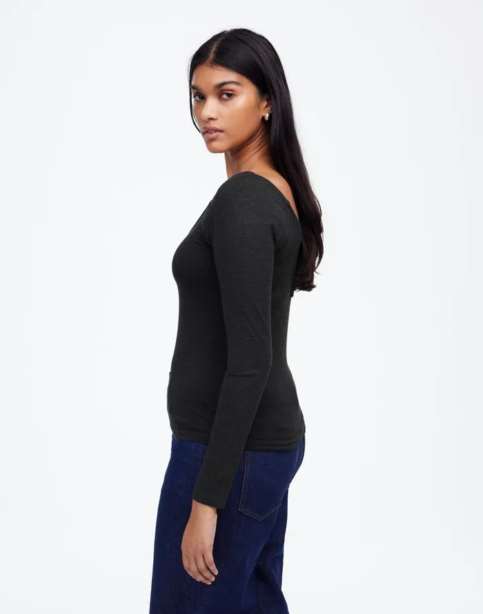 Women Tops and Shirts Madewell Jersey VNeck LongSleeve Top Hthr Charcoal