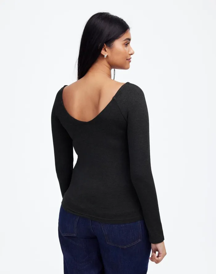 Women Tops and Shirts Madewell Jersey VNeck LongSleeve Top Hthr Charcoal