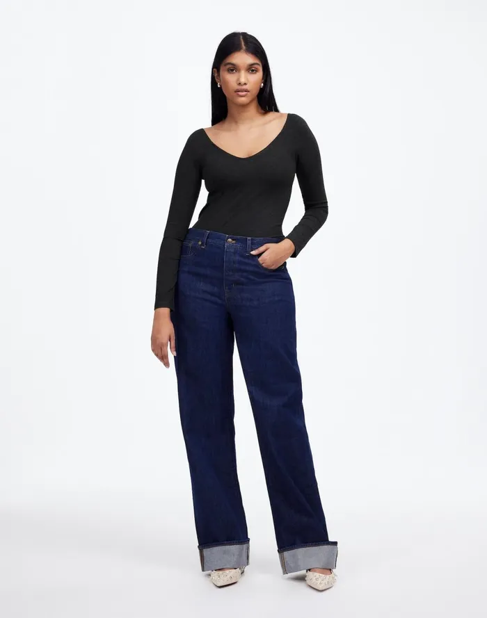 Women Tops and Shirts Madewell Jersey VNeck LongSleeve Top Hthr Charcoal