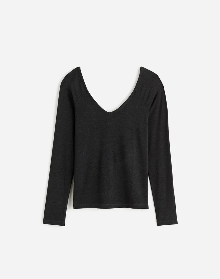 Women Tops and Shirts Madewell Jersey VNeck LongSleeve Top Hthr Charcoal