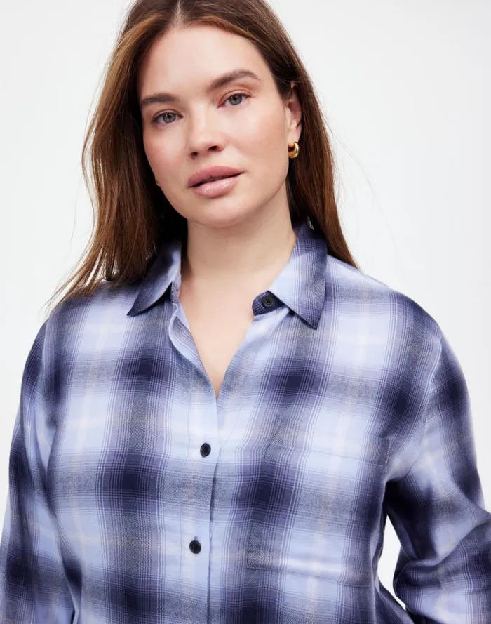 Women Tops and Shirts Madewell Plus Easy YNeck ButtonUp Shirt Deep Indigo