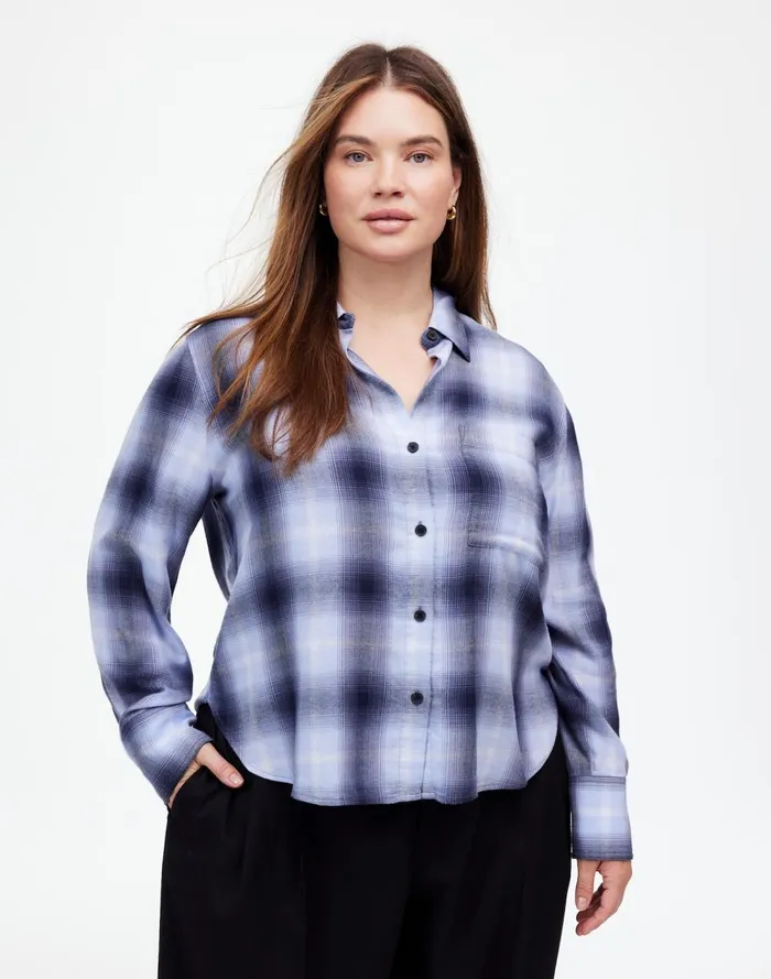 Women Tops and Shirts Madewell Plus Easy YNeck ButtonUp Shirt Deep Indigo