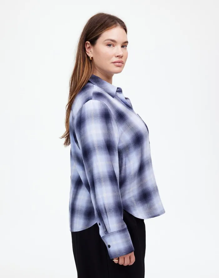 Women Tops and Shirts Madewell Plus Easy YNeck ButtonUp Shirt Deep Indigo