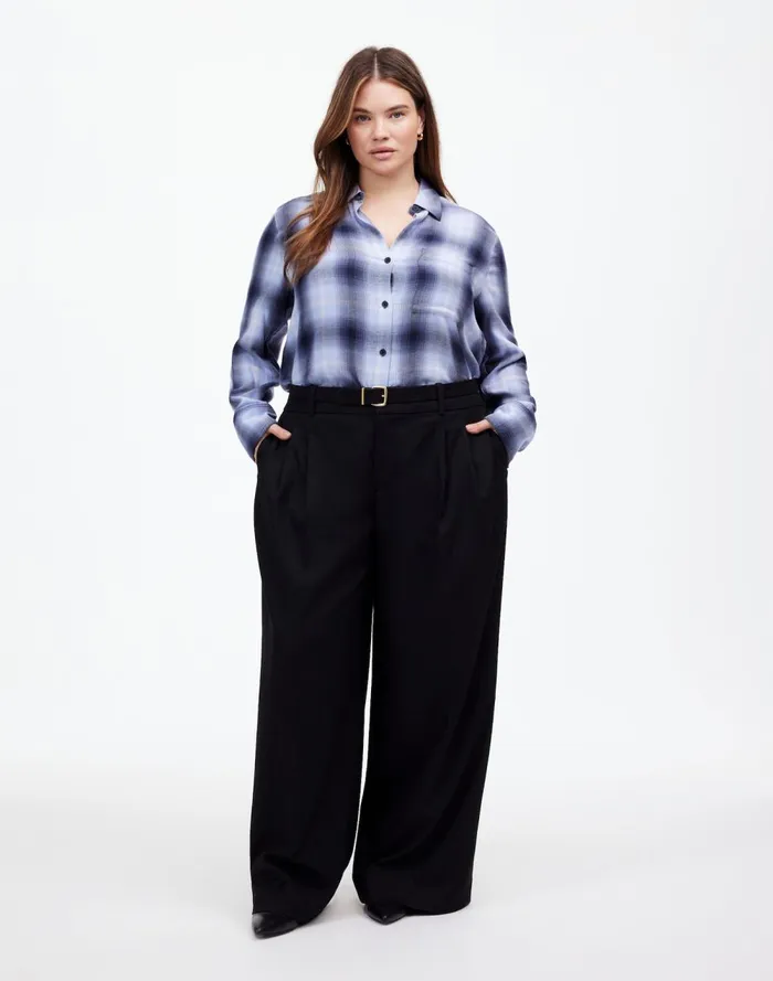 Women Tops and Shirts Madewell Plus Easy YNeck ButtonUp Shirt Deep Indigo
