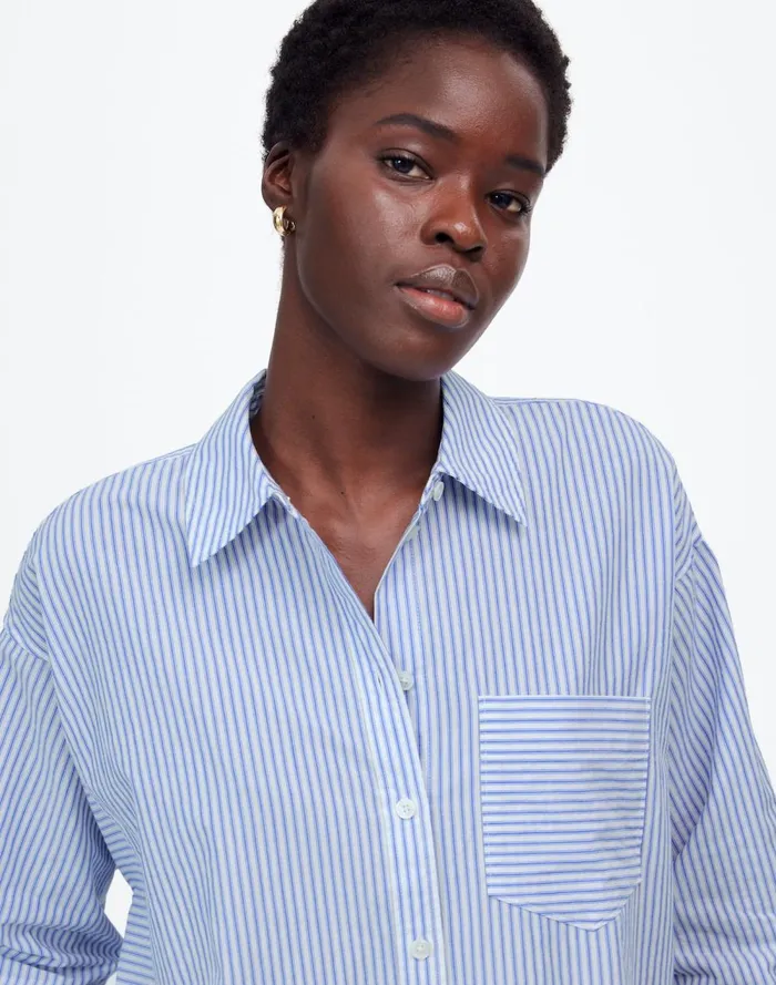 Women Tops and Shirts Madewell Poplin SidePanel Shirt Dbl Weave Blue And White St