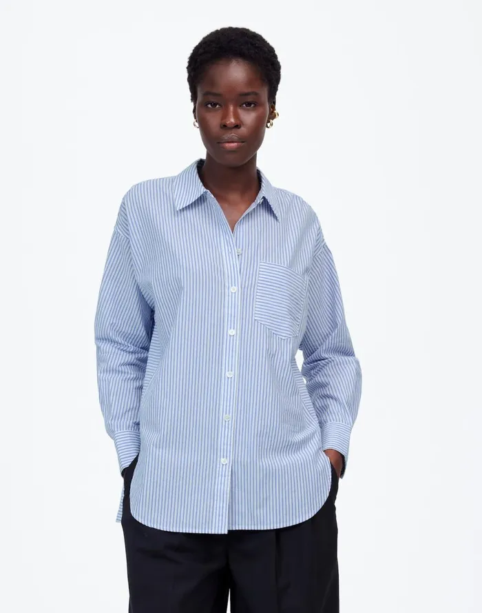 Women Tops and Shirts Madewell Poplin SidePanel Shirt Dbl Weave Blue And White St