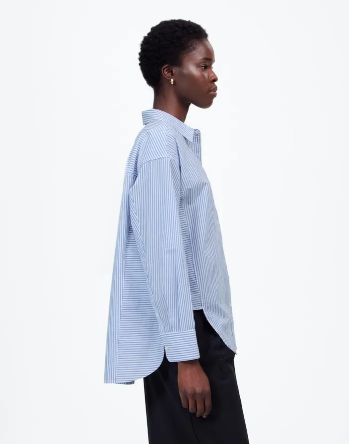 Women Tops and Shirts Madewell Poplin SidePanel Shirt Dbl Weave Blue And White St