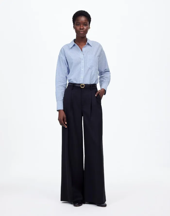 Women Tops and Shirts Madewell Poplin SidePanel Shirt Dbl Weave Blue And White St