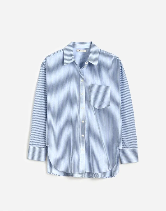 Women Tops and Shirts Madewell Poplin SidePanel Shirt Dbl Weave Blue And White St