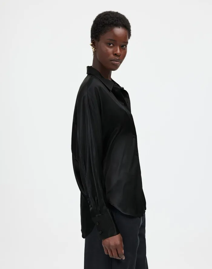 Women Tops and Shirts Madewell Relaxed Dolman ButtonUp Shirt In Satin True Black