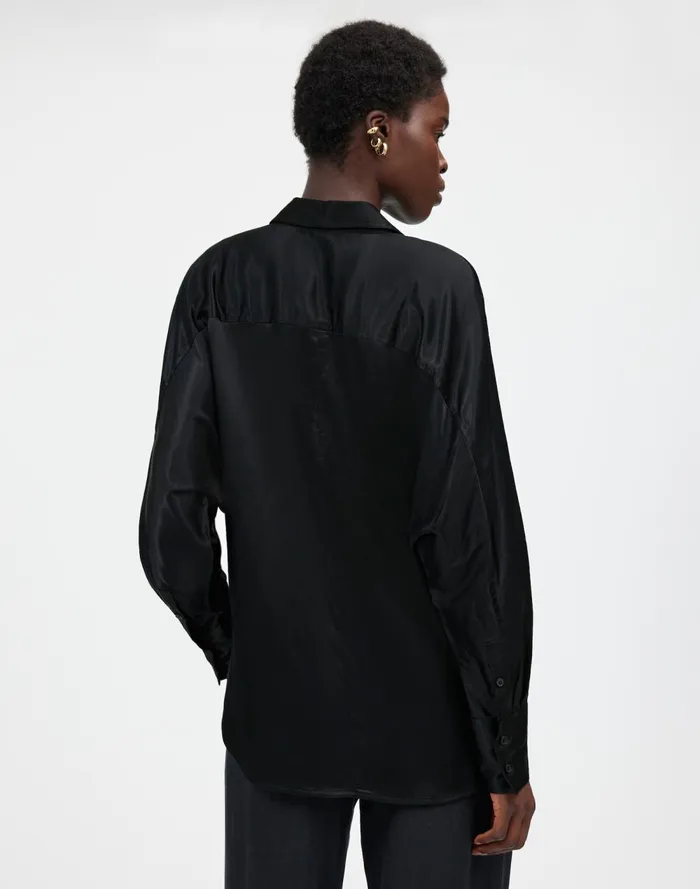 Women Tops and Shirts Madewell Relaxed Dolman ButtonUp Shirt In Satin True Black