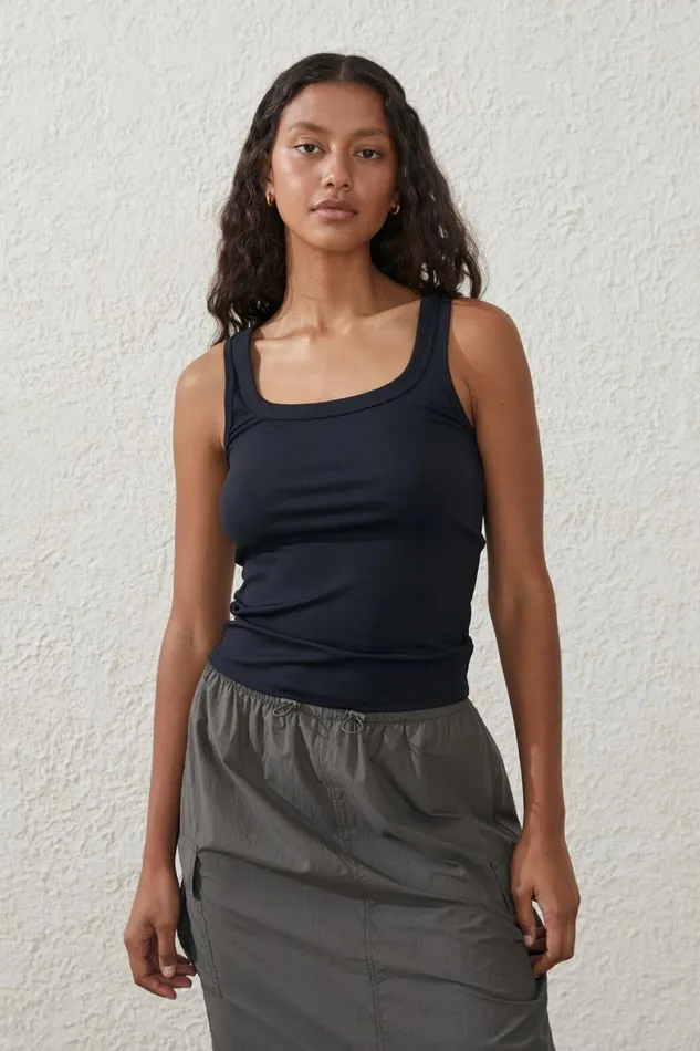 Women Tops Cotton On Active Rib Scoop Tank Black
