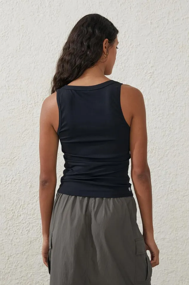Women Tops Cotton On Active Rib Scoop Tank Black