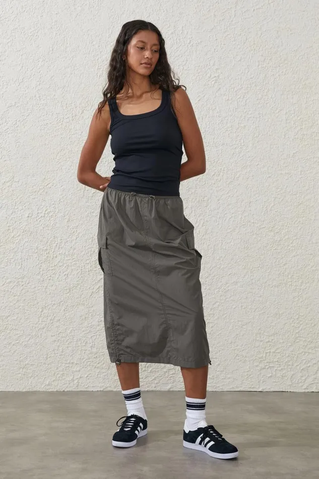 Women Tops Cotton On Active Rib Scoop Tank Black