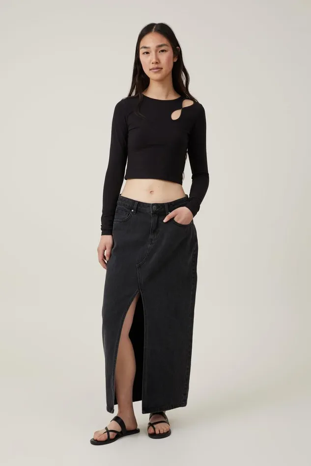 Women Tops Cotton On Bailey Keyhole Shoulder Long Sleeve Top Black
