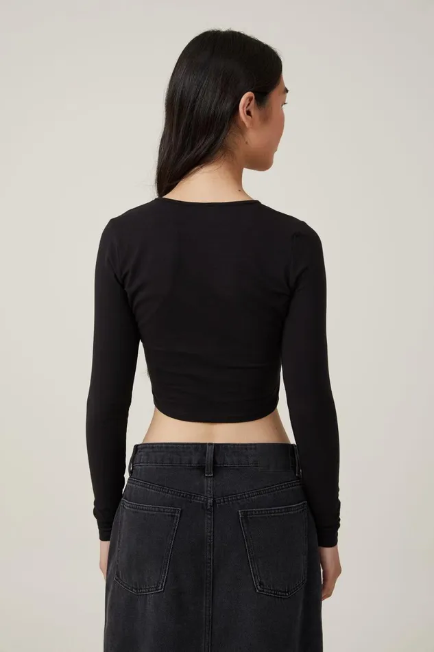 Women Tops Cotton On Bailey Keyhole Shoulder Long Sleeve Top Black