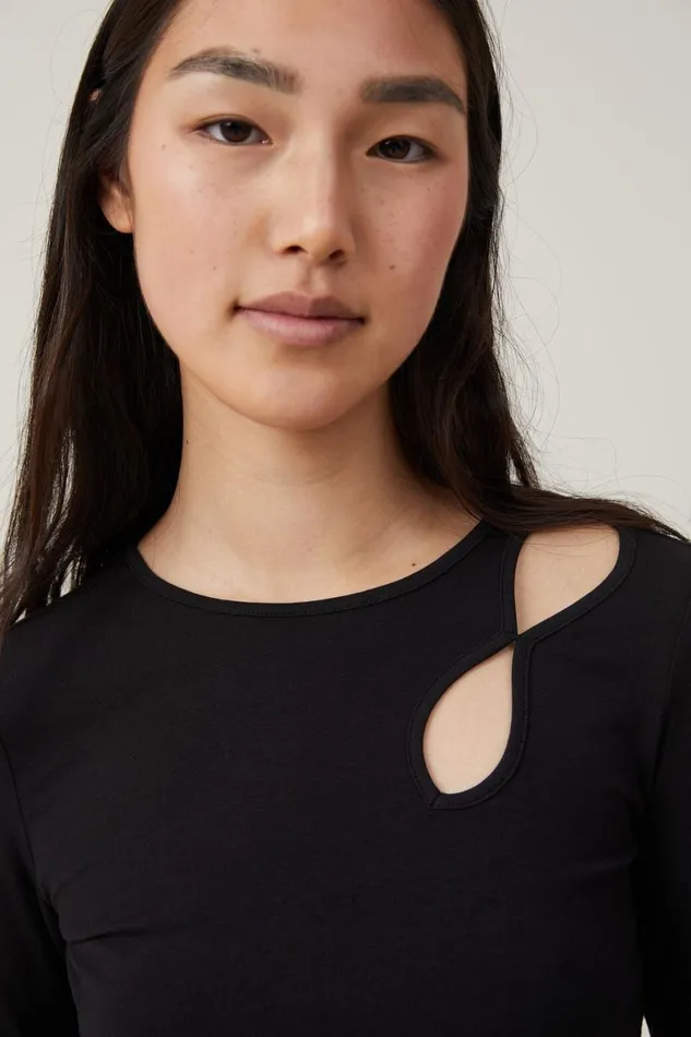 Women Tops Cotton On Bailey Keyhole Shoulder Long Sleeve Top Black