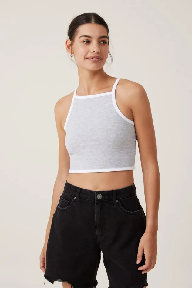 Women Tops Cotton On Billi High Neck Tank Grey Marle