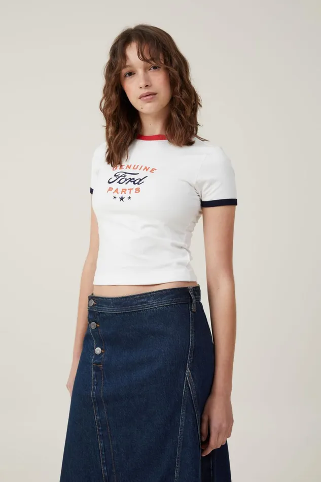 Women Tops Cotton On Fitted Longline Ford Tee Lcn Ford Genuine Ford Partsvintage White