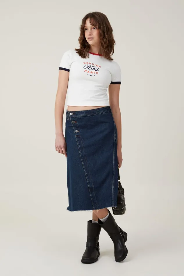 Women Tops Cotton On Fitted Longline Ford Tee Lcn Ford Genuine Ford Partsvintage White