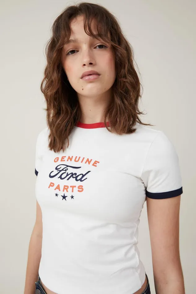 Women Tops Cotton On Fitted Longline Ford Tee Lcn Ford Genuine Ford Partsvintage White