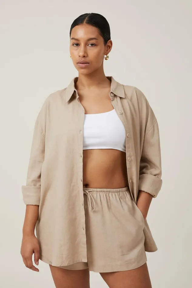 Women Tops Cotton On Haven Long Sleeve Shirt Mid Taupe