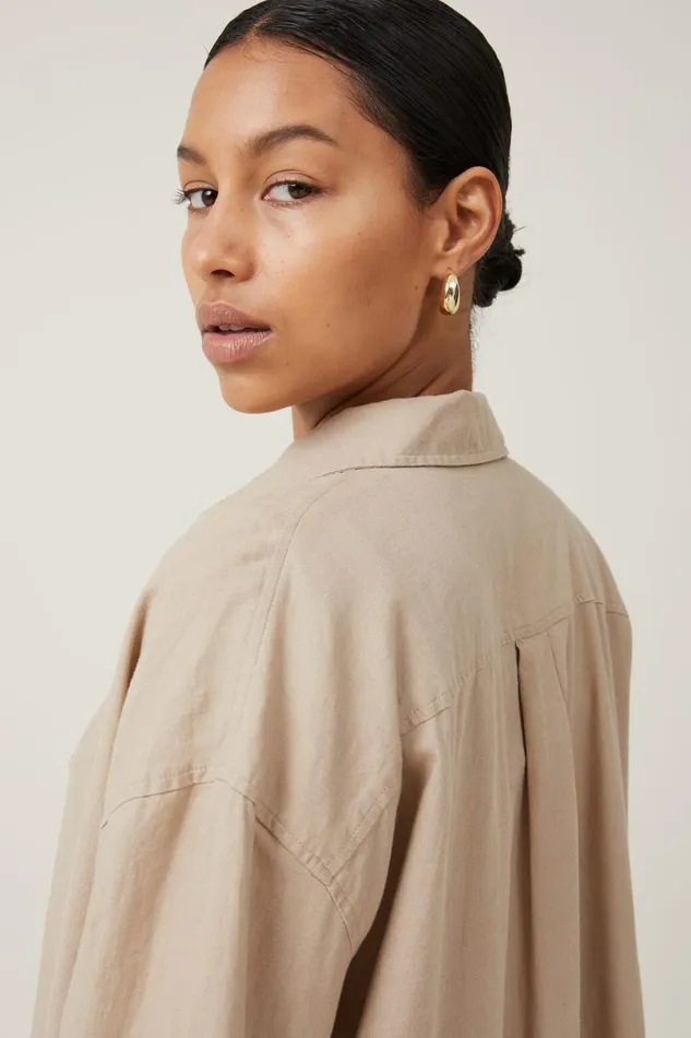 Women Tops Cotton On Haven Long Sleeve Shirt Mid Taupe