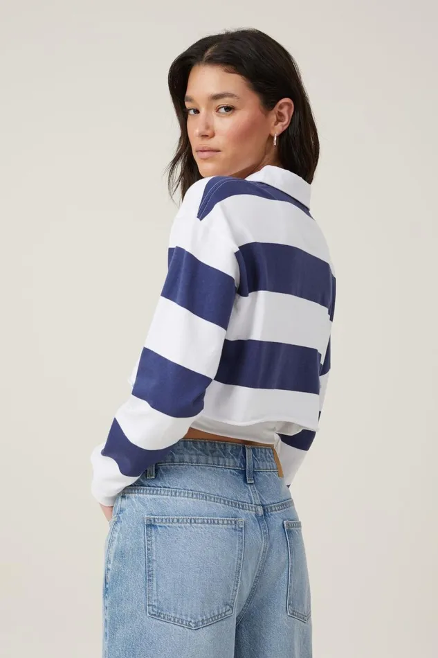 Women Tops Cotton On Long Sleeve Crop Graphic Rugby Tee California Stripevintage Navywhite