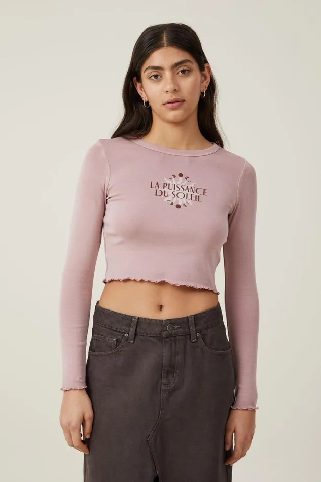 Women Tops Cotton On Longlseeve Lettuce Graphic Tee La Puissance Du Soleildusty Rose