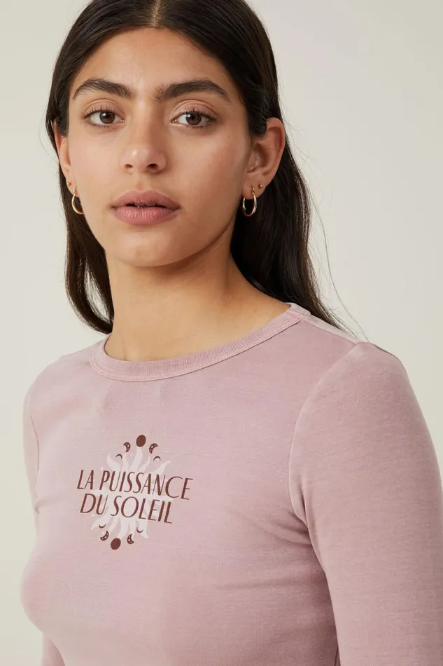 Women Tops Cotton On Longlseeve Lettuce Graphic Tee La Puissance Du Soleildusty Rose