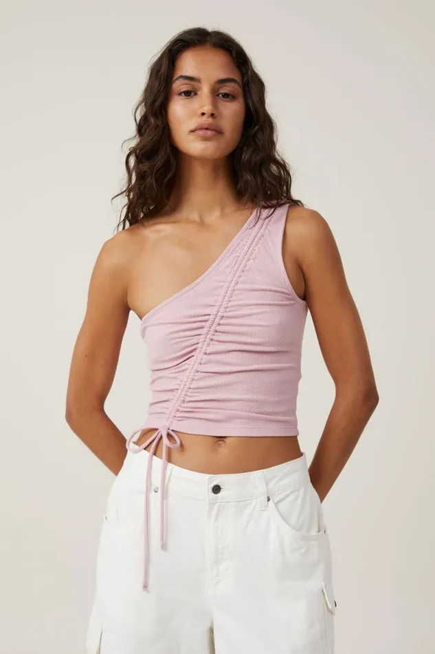 Women Tops Cotton On Marli One Shoulder Rouched Top Dusk Pink