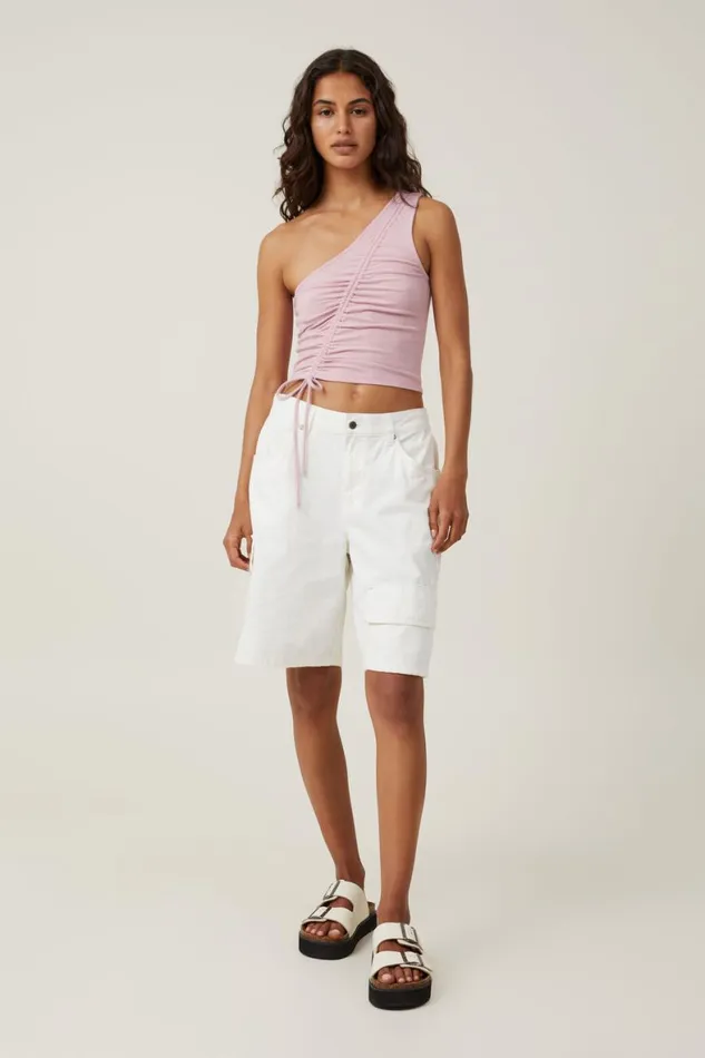 Women Tops Cotton On Marli One Shoulder Rouched Top Dusk Pink
