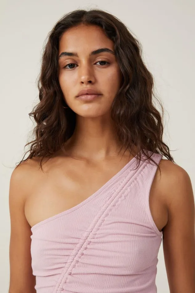 Women Tops Cotton On Marli One Shoulder Rouched Top Dusk Pink