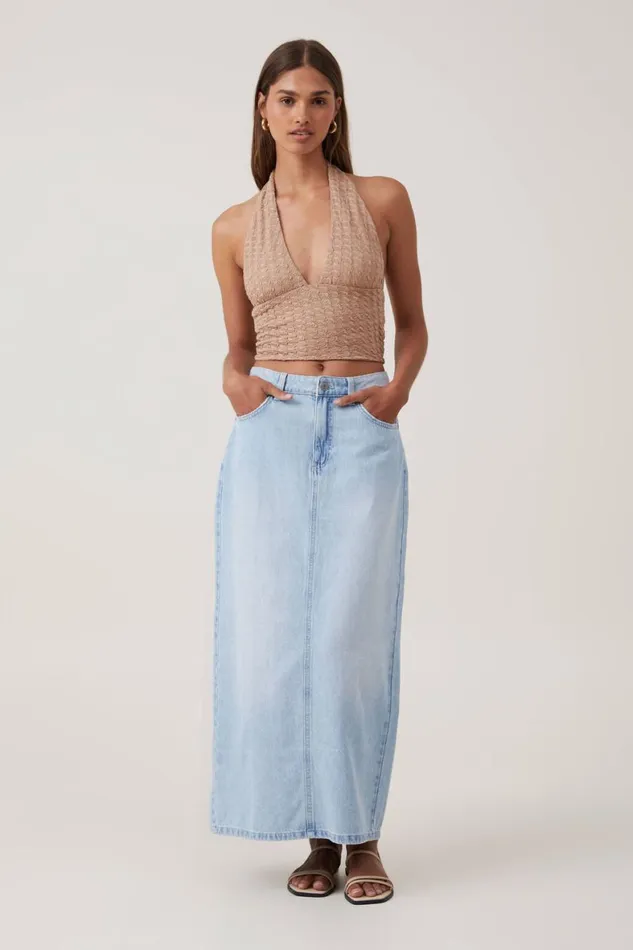 Women Tops Cotton On Nova Textured Halter Top Chestnut