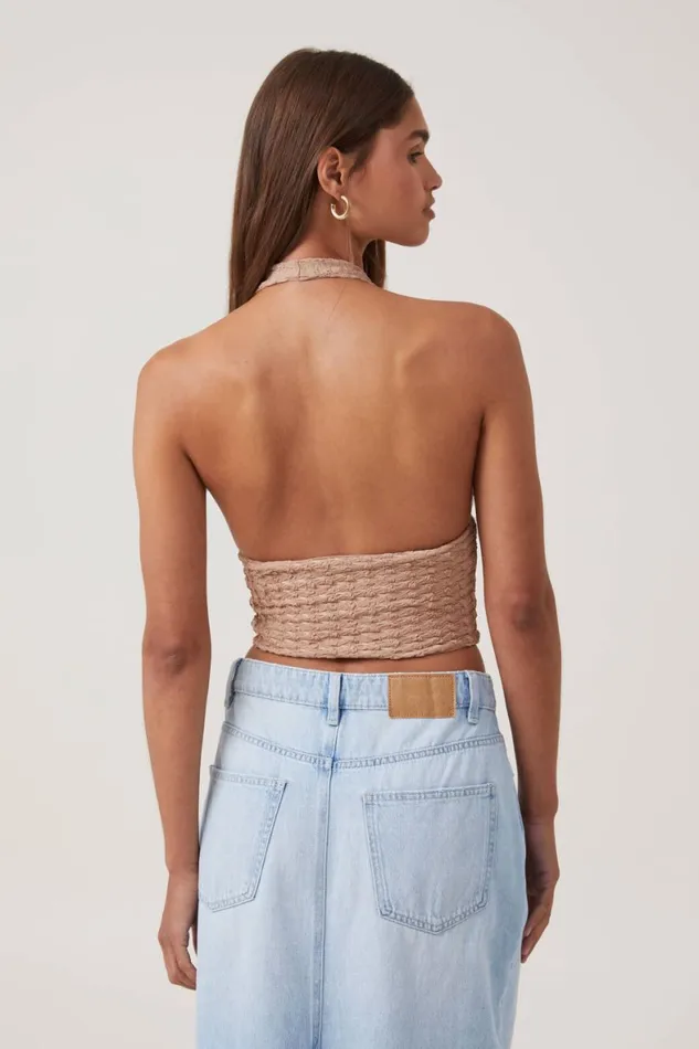 Women Tops Cotton On Nova Textured Halter Top Chestnut