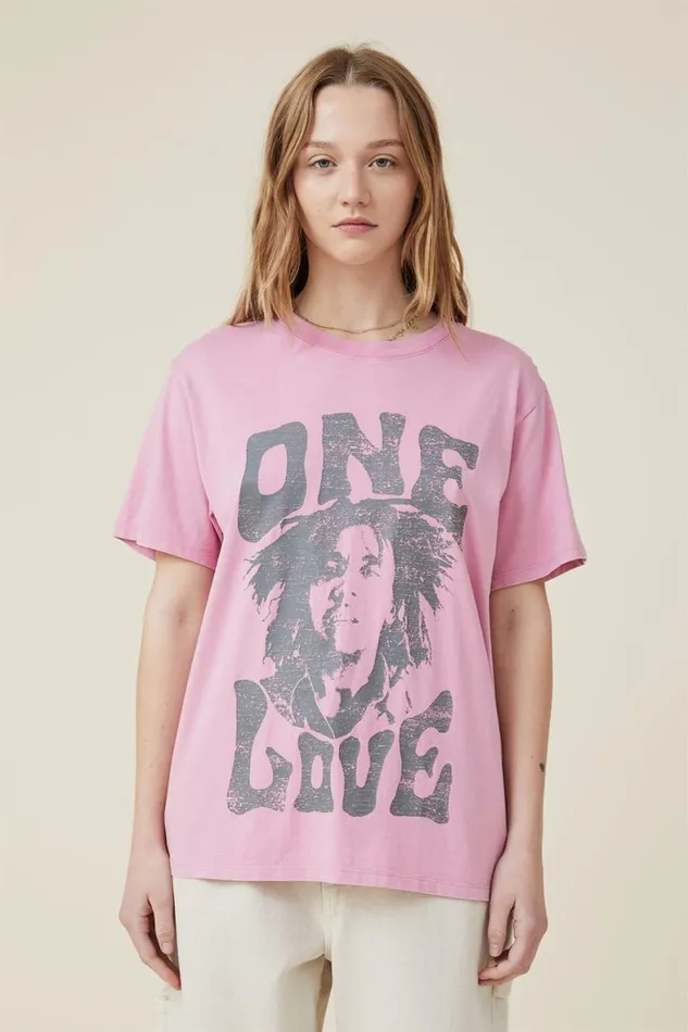 Women Tops Cotton On Regular Fit Hip Hop Tee Lcn Br Bob Marley Posterjoy Pink