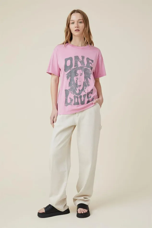 Women Tops Cotton On Regular Fit Hip Hop Tee Lcn Br Bob Marley Posterjoy Pink