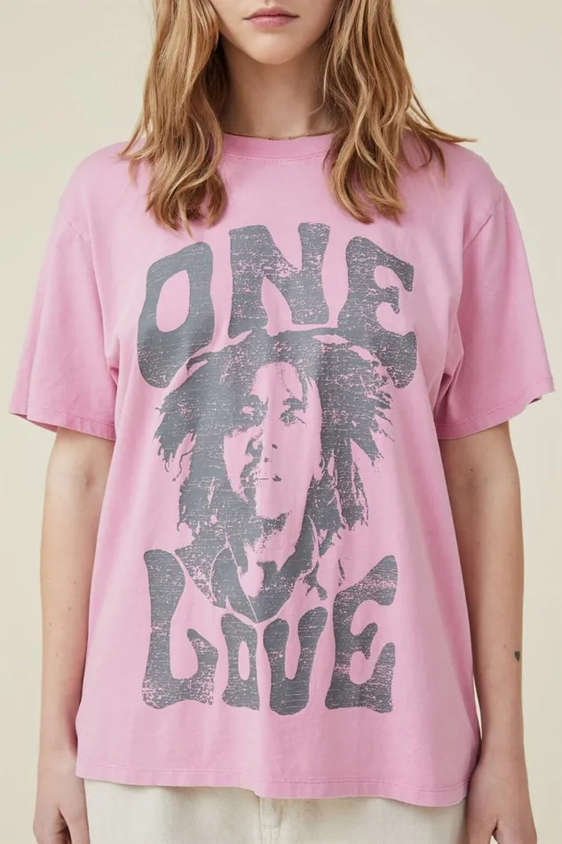 Women Tops Cotton On Regular Fit Hip Hop Tee Lcn Br Bob Marley Posterjoy Pink