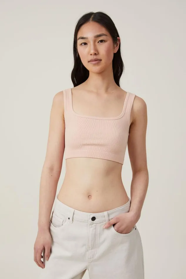 Women Tops Cotton On Seamless Abbie Micro Crop Tank Chalk Pink
