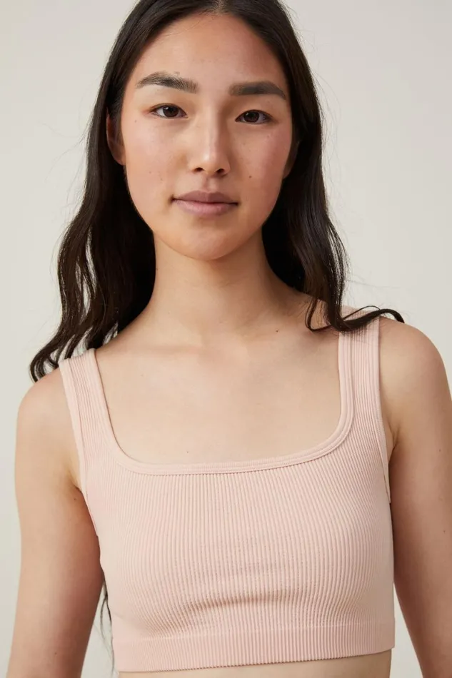 Women Tops Cotton On Seamless Abbie Micro Crop Tank Chalk Pink