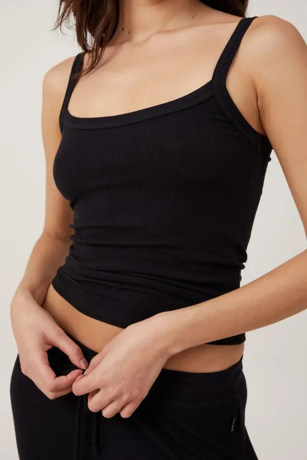 Women Tops Cotton On Sleep Recovery Scoop Neck Singlet True Black