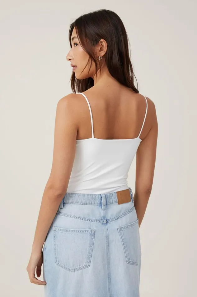 Women Tops Cotton On Smooth Straight Neck Bodysuit Vintage White