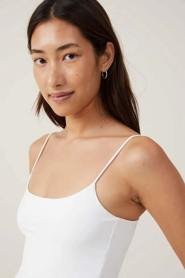 Women Tops Cotton On Smooth Straight Neck Bodysuit Vintage White