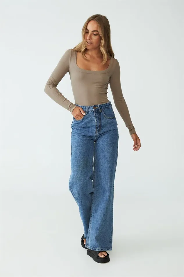 Women Tops Cotton On Staple Rib Scoop Neck Long Sleeve Top Rich Taupe