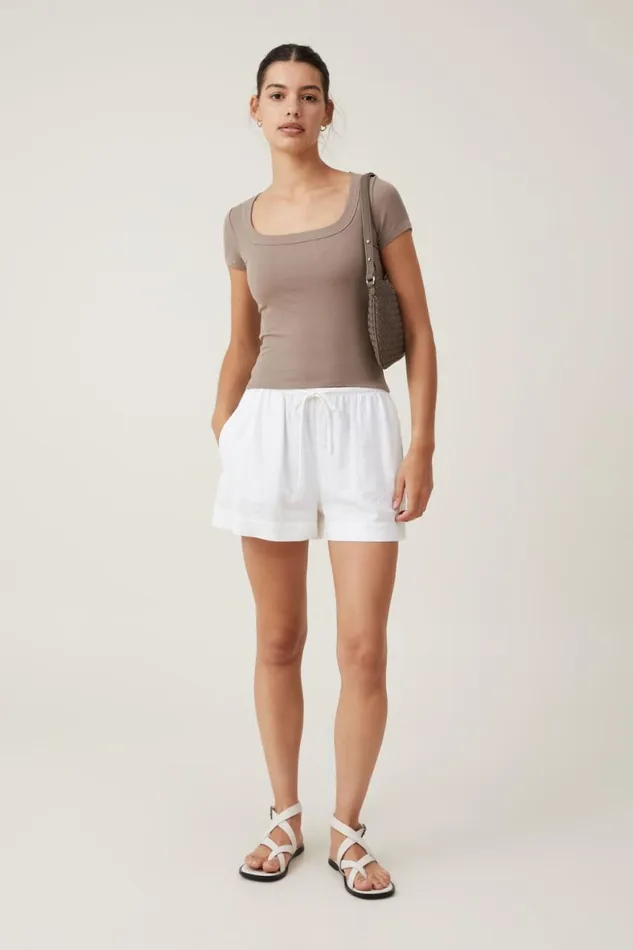 Women Tops Cotton On Staple Rib Scoop Neck Short Sleeve Top Rich Taupe