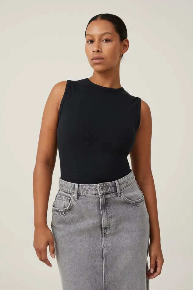 Women Tops Cotton On The One Basic High Neck Tank Black