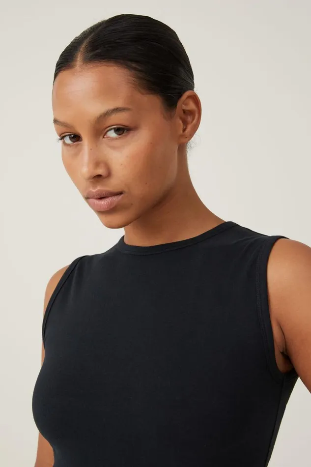 Women Tops Cotton On The One Basic High Neck Tank Black