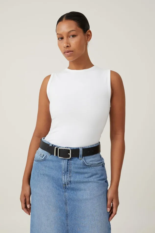 Women Tops Cotton On The One Basic High Neck Tank Vintage White
