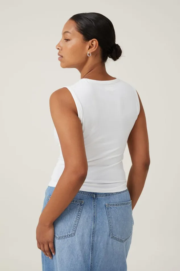 Women Tops Cotton On The One Basic High Neck Tank Vintage White