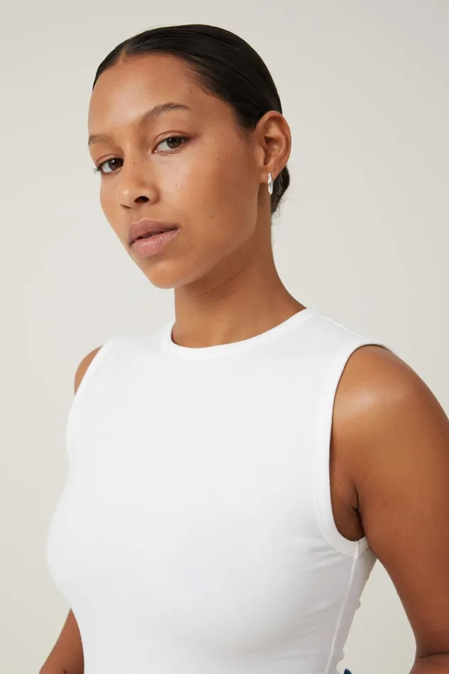 Women Tops Cotton On The One Basic High Neck Tank Vintage White